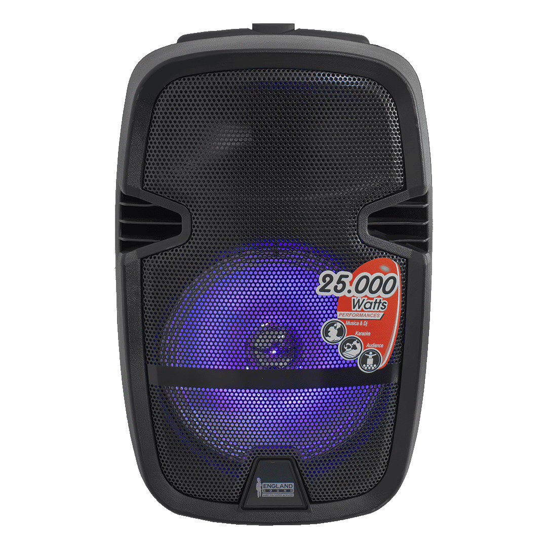 CAJA AMPLIFICADA CON BATERIA 10 PULG., 25.000W PMOP, BT, USB, MICRO SD, INCLUYE UN MICROFONO VHF - Miniatura 2