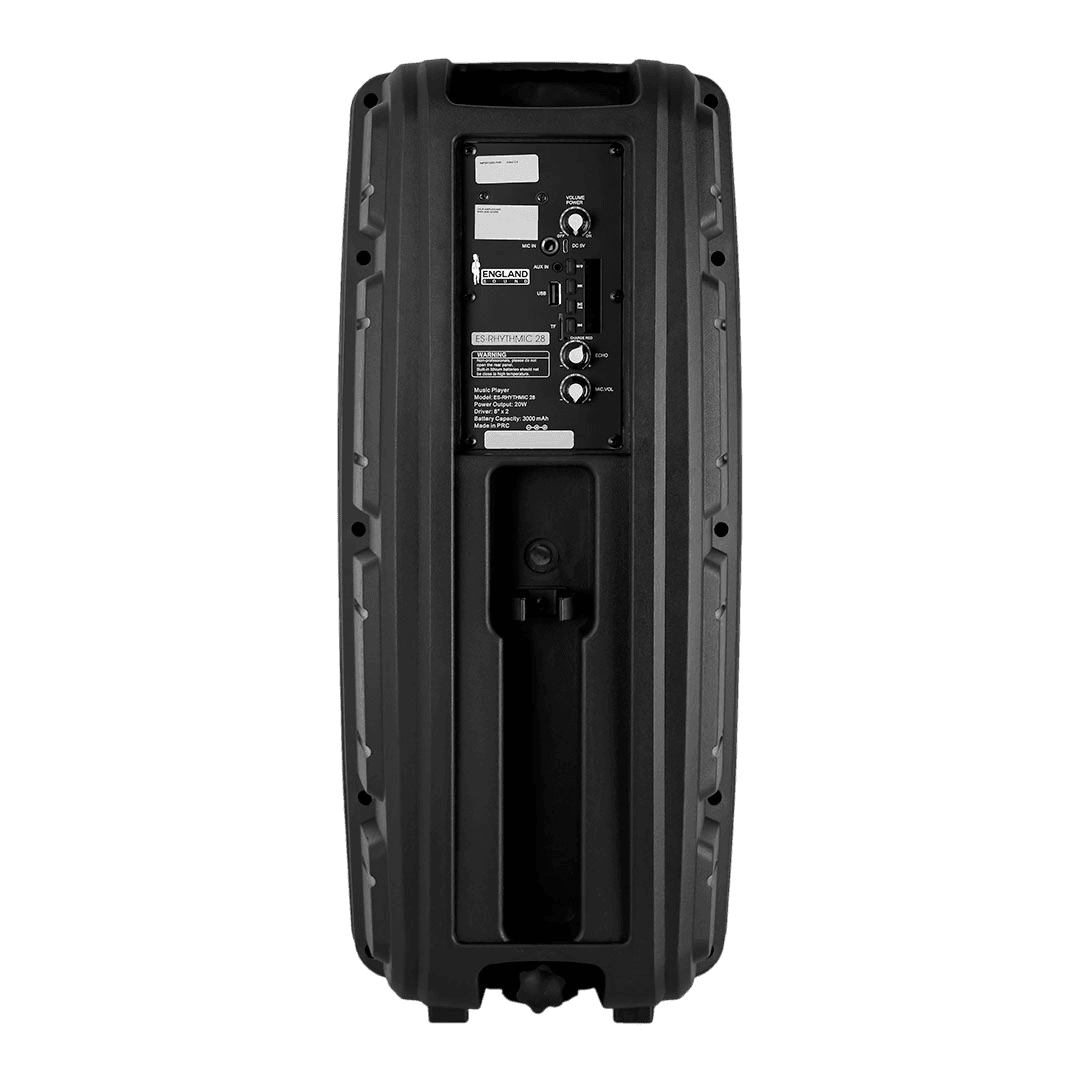 CAJA AMPLIFICADA CON BATERIA 2X8 PULG., 22.000W PMOP, REPRODUCTOR ANALOGICO DIGITAL, ENTRAJA JACK 1/4, 3.5MM, BASS & TREBLE, LUZ LED RGB, INCLUYE UN MICROFONO Y PEDESTAL - Miniatura 3