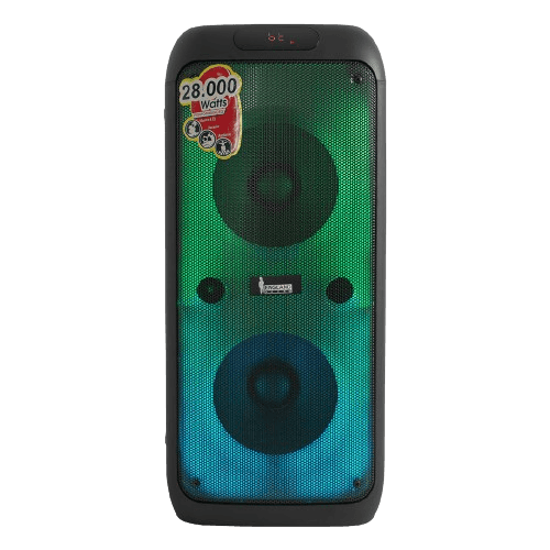 CAJA AMPLIFICADA CON BATERIA 2X8 PULG., 28.000W PMOP, REPRODUCTOR ANALOGICO DIGITAL,ENTRAJA JACK 1/4, 3.5MM, BASS & TREBLE, LUZ LED RGB, INCLUYE UN MICROFONO - Miniatura 2