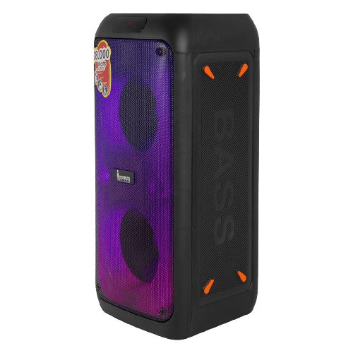 CAJA AMPLIFICADA CON BATERIA 2X8 PULG., 28.000W PMOP, REPRODUCTOR ANALOGICO DIGITAL,ENTRAJA JACK 1/4, 3.5MM, BASS & TREBLE, LUZ LED RGB, INCLUYE UN MICROFONO - Miniatura 5