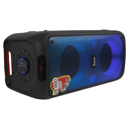 CAJA AMPLIFICADA CON BATERIA 2X8 PULG., 28.000W PMOP, REPRODUCTOR ANALOGICO DIGITAL,ENTRAJA JACK 1/4, 3.5MM, BASS & TREBLE, LUZ LED RGB, INCLUYE UN MICROFONO - Miniatura 6