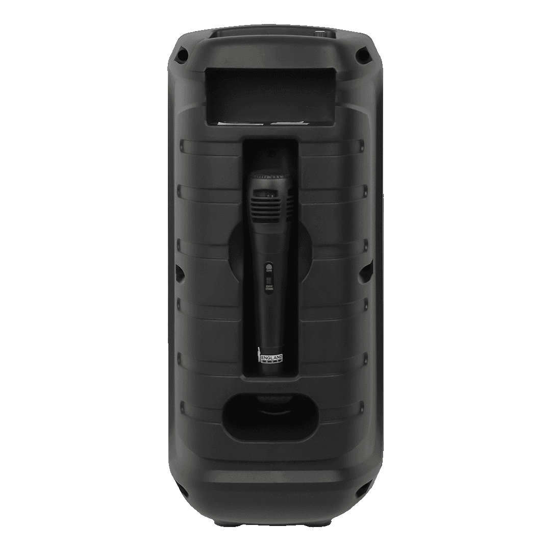 CAJA AMPLIFICADA CON BATERIA 2X4 PULG., 20.000W PMOP, REPRODUCTOR ANALOGICO DIGITAL, ENTRAJA JACK 1/4, 3.5MM, BASS & TREBLE, LUZ LED RGB, INCLUYE UN MICROFONO - Miniatura 4