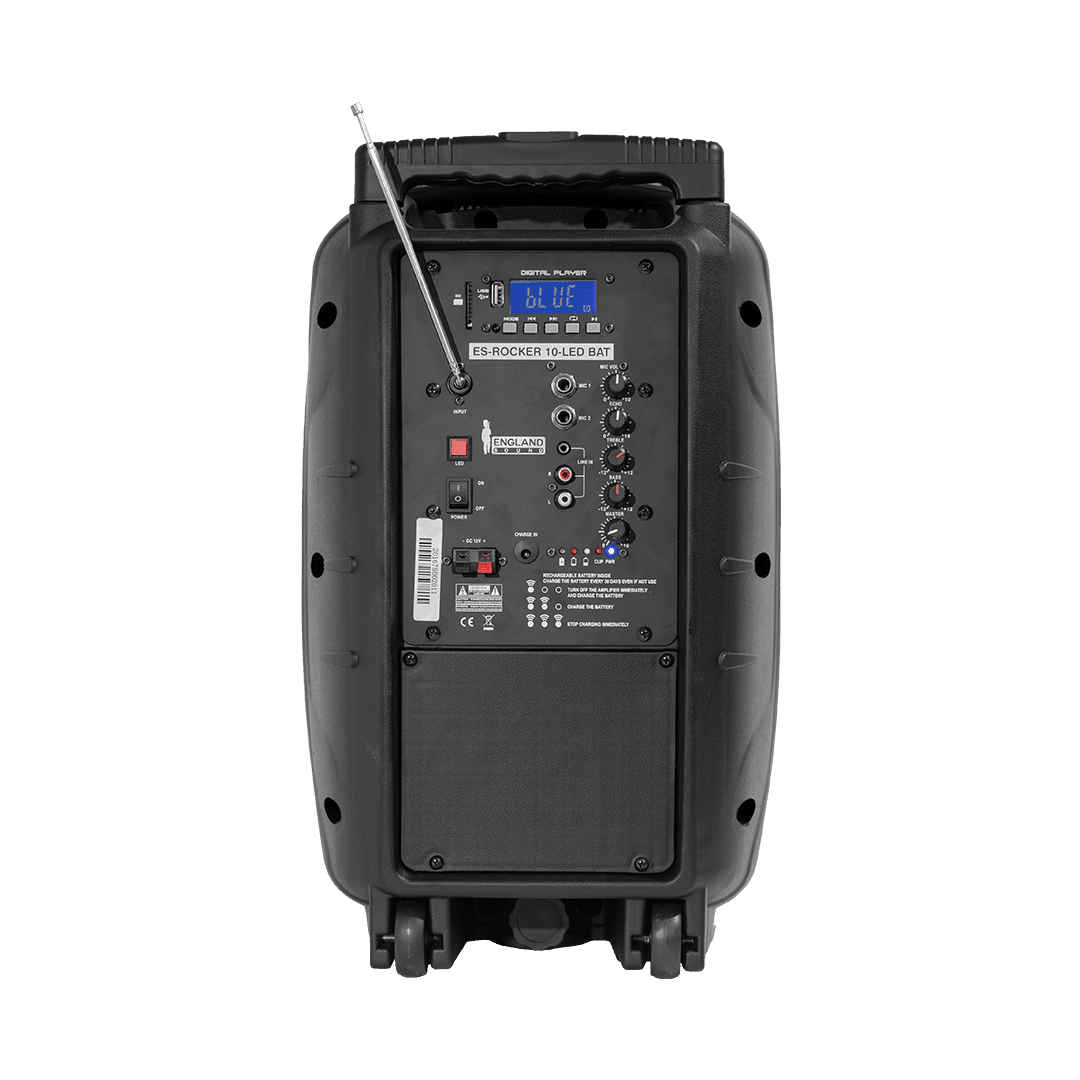 CAJA AMPLIFICADA CON BATERIA 10 PULG., 30.000W PMOP, ENTRAJA JACK 1/4, 3.5MM, EFECTO ECO, BASS TREBLE, LUZ LED RGB, INCLUYE UN MICROFONO VHF - Miniatura 3