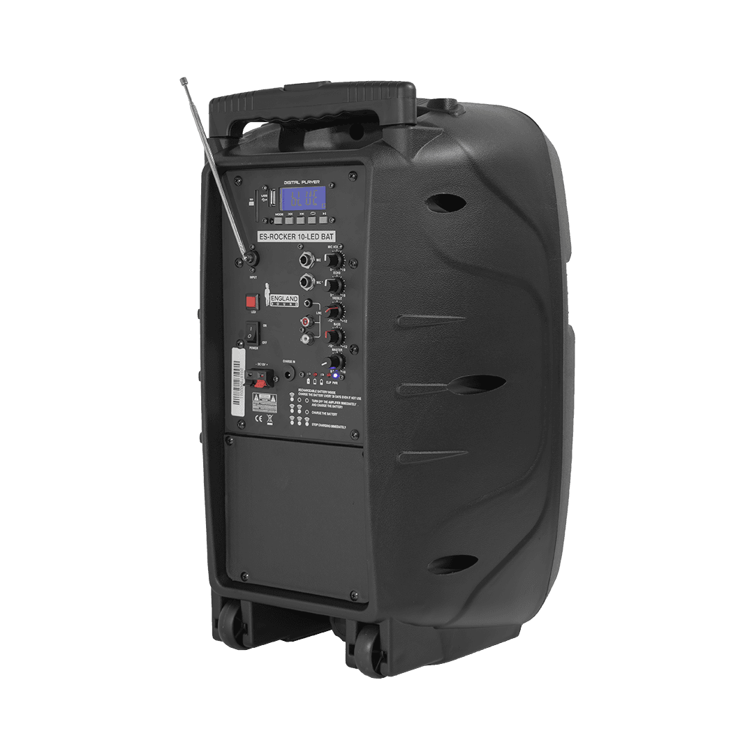 CAJA AMPLIFICADA CON BATERIA 10 PULG., 30.000W PMOP, ENTRAJA JACK 1/4, 3.5MM, EFECTO ECO, BASS TREBLE, LUZ LED RGB, INCLUYE UN MICROFONO VHF - Miniatura 6