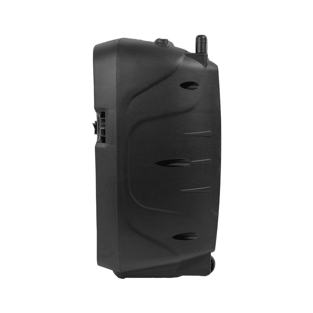 CAJA AMPLIFICADA CON BATERIA 10 PULG., 30.000W PMOP, ENTRAJA JACK 1/4, 3.5MM, EFECTO ECO, BASS TREBLE, LUZ LED RGB, INCLUYE UN MICROFONO VHF - Miniatura 9