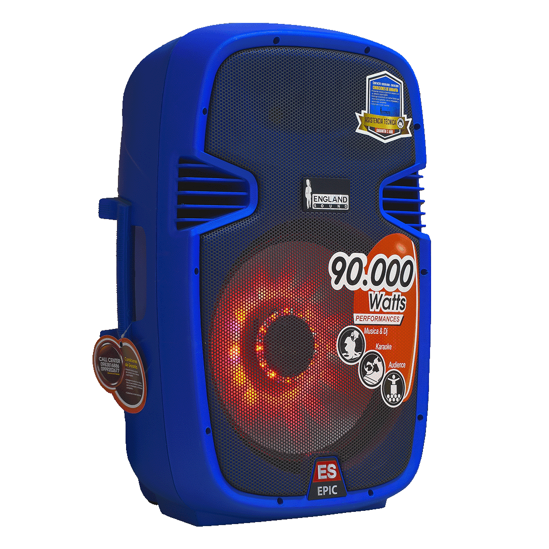 CAJA AMPLIFICADA 15 PULG. COLOR AZUL, 180.000W PMOP,  1 MIC 1/4 Y XLR, BASS & TREBLE, ENTRADA  XLR, RCA, SALIDA XLRS Y SPEAKON INCLUYE MICROFONO Y PEDESTAL - Miniatura 4