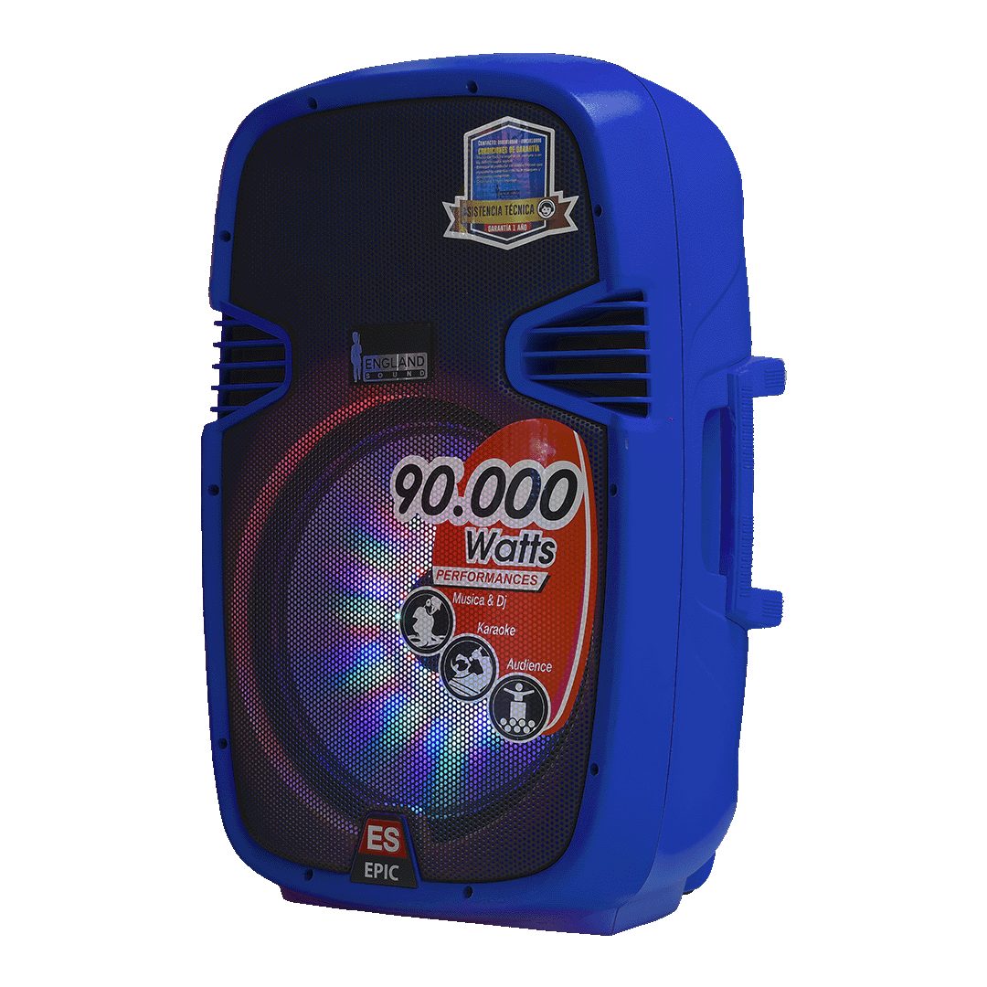 CAJA AMPLIFICADA 15 PULG. COLOR AZUL, 180.000W PMOP,  1 MIC 1/4 Y XLR, BASS & TREBLE, ENTRADA  XLR, RCA, SALIDA XLRS Y SPEAKON INCLUYE MICROFONO Y PEDESTAL - Miniatura 5