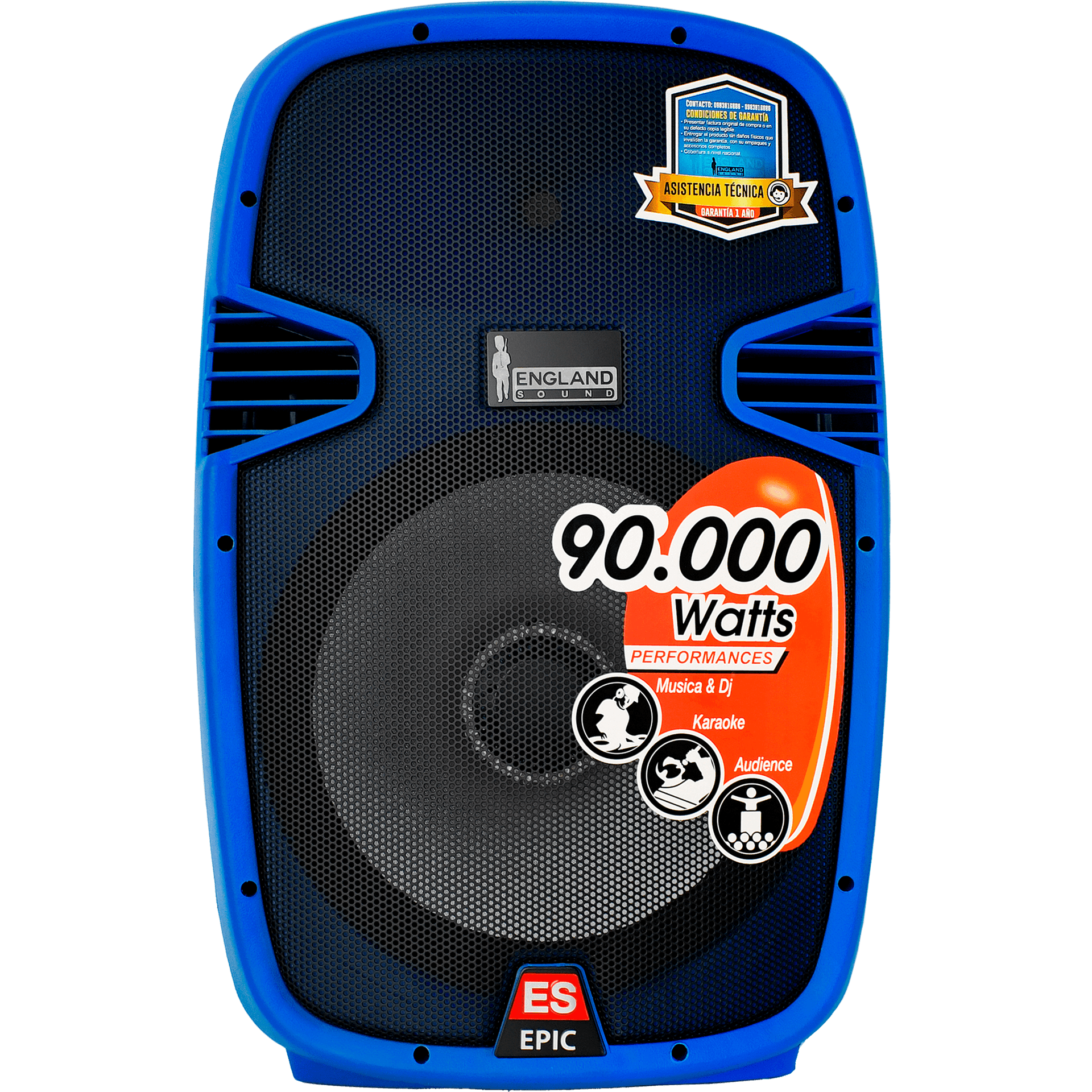 CAJA AMPLIFICADA 15 PULG. COLOR AZUL, 180.000W PMOP,  1 MIC 1/4 Y XLR, BASS & TREBLE, ENTRADA  XLR, RCA, SALIDA XLRS Y SPEAKON INCLUYE MICROFONO Y PEDESTAL - Miniatura 7