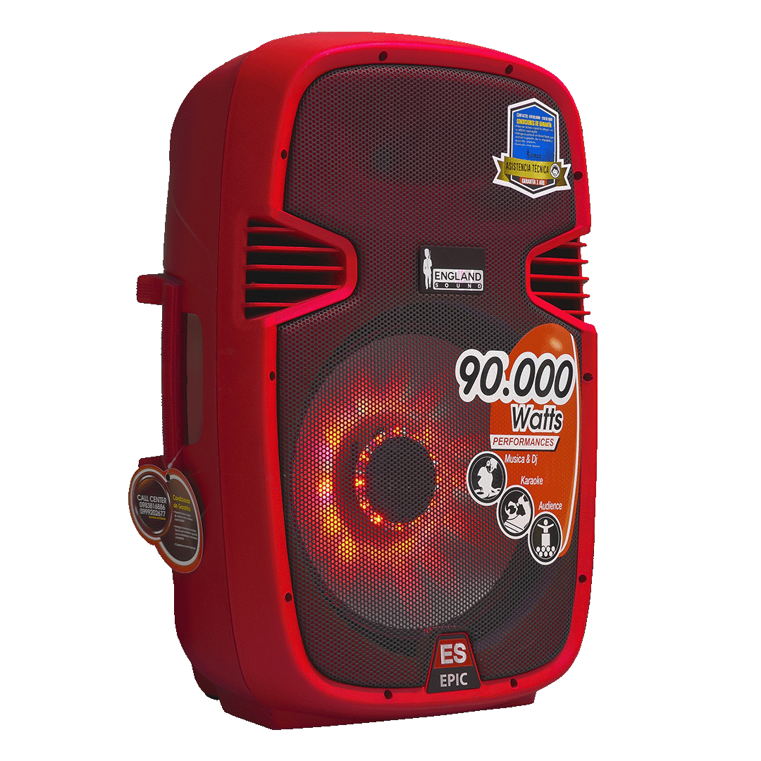 CAJA AMPLIFICADA 15 PULG. COLOR ROJO, 180.000W PMOP,  1 MIC 1/4 Y XLR, BASS & TREBLE, ENTRADA  XLR, RCA, SALIDA XLRS Y SPEAKON INCLUYE MICROFONO Y PEDESTAL - Miniatura 4