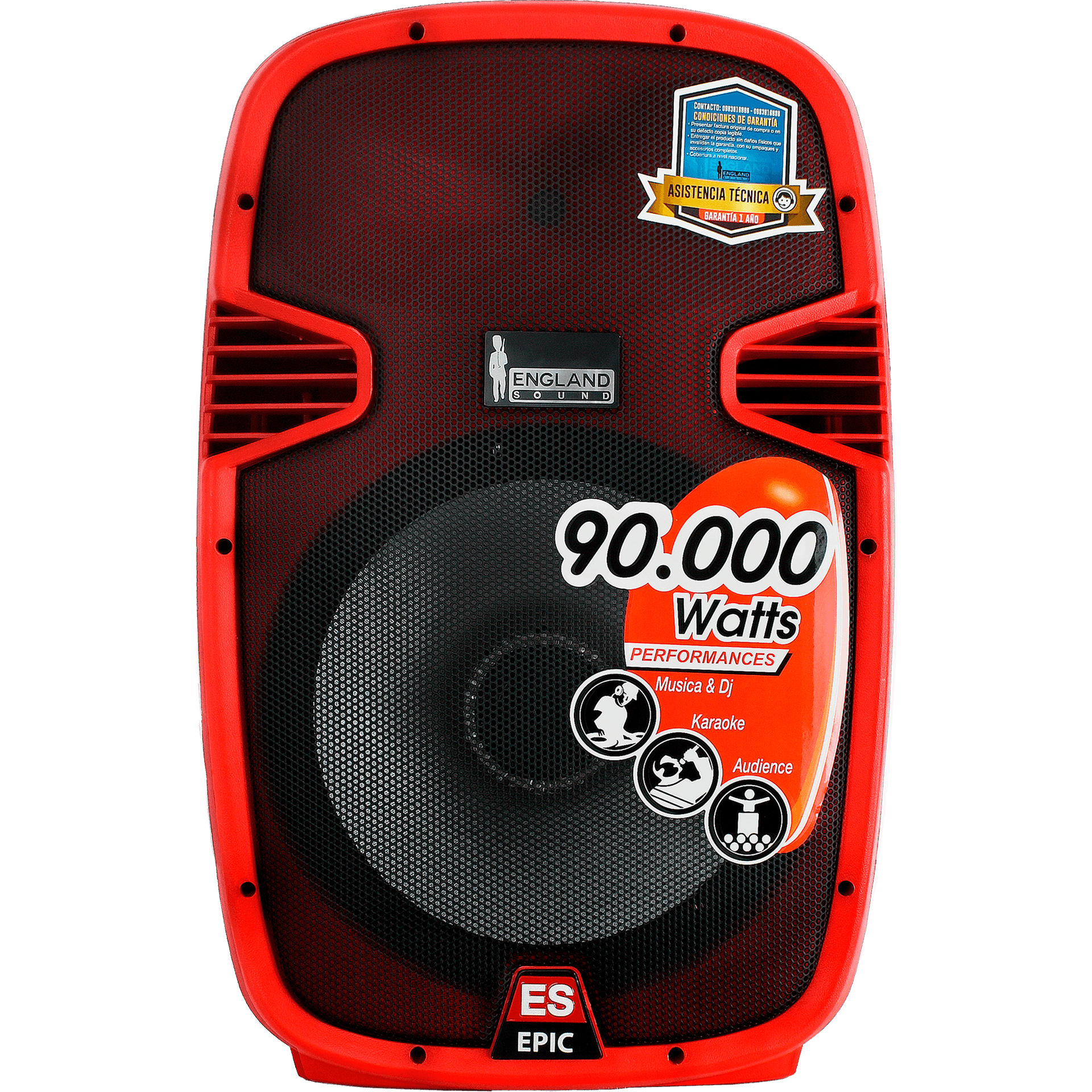 CAJA AMPLIFICADA 15 PULG. COLOR ROJO, 180.000W PMOP,  1 MIC 1/4 Y XLR, BASS & TREBLE, ENTRADA  XLR, RCA, SALIDA XLRS Y SPEAKON INCLUYE MICROFONO Y PEDESTAL - Miniatura 7