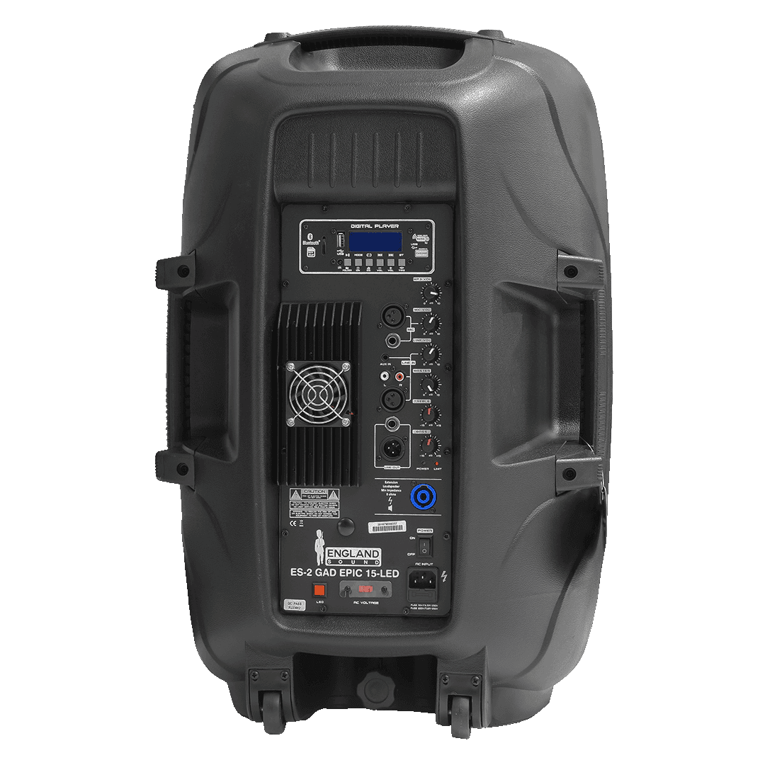 CAJA AMPLIFICADA 15 PULG., 180.000W PMOP,  1 MIC 1/4 Y XLR, BASS & TREBLE, ENTRADA  XLR, RCA, SALIDA XLRS Y SPEAKON INCLUYE MICROFONO Y PEDESTAL - Miniatura 3