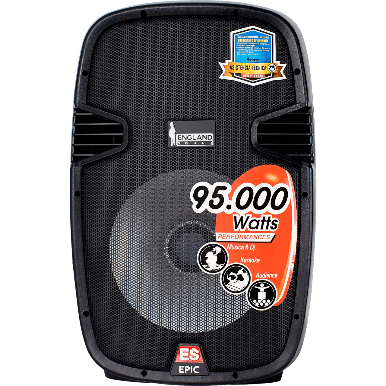 CAJA AMPLIFICADA 15 PULG., 95.000W PMOP, 1 MIC 1/4 Y XLR, EQ 5 BANDAS, ENTRADA  XLR, RCA, SALIDA XLRS Y SPEAKON INCLUYE MICROFONO Y PEDESTAL