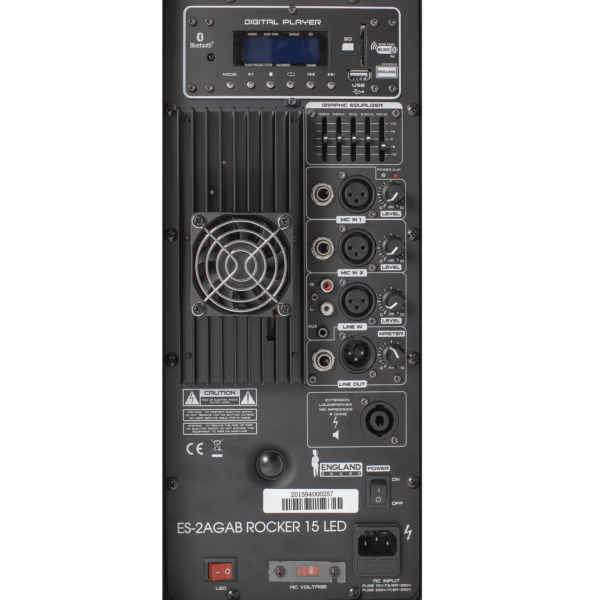 CAJA AMPLIFICADA 15 PULG., 250.000W PMOP, 1 MIC 1/4 Y XLR, EQ 5 BANDAS, ENTRADA  XLR, RCA, SALIDA XLRS Y SPEAKON INCLUYE MICROFONO Y PEDESTAL - Miniatura 4