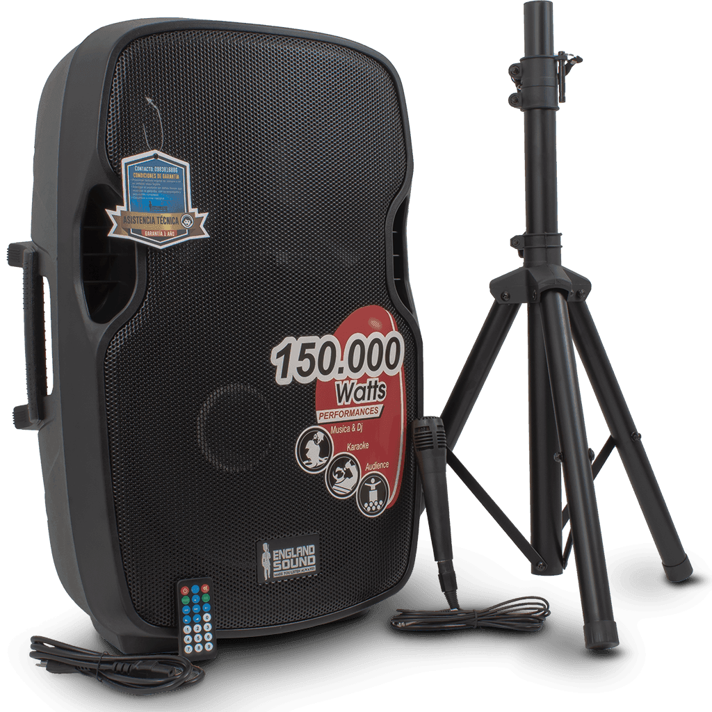 CAJA AMPLIFICADA 15 PULG., 150.000W PMOP, 2 MIC 1/4 Y XLR, EQ 5 BANDAS, ENTRADA  XLR, RCA, SALIDA XLRS Y SPEAKON INCLUYE MICROFONO Y PEDESTAL - Miniatura 6