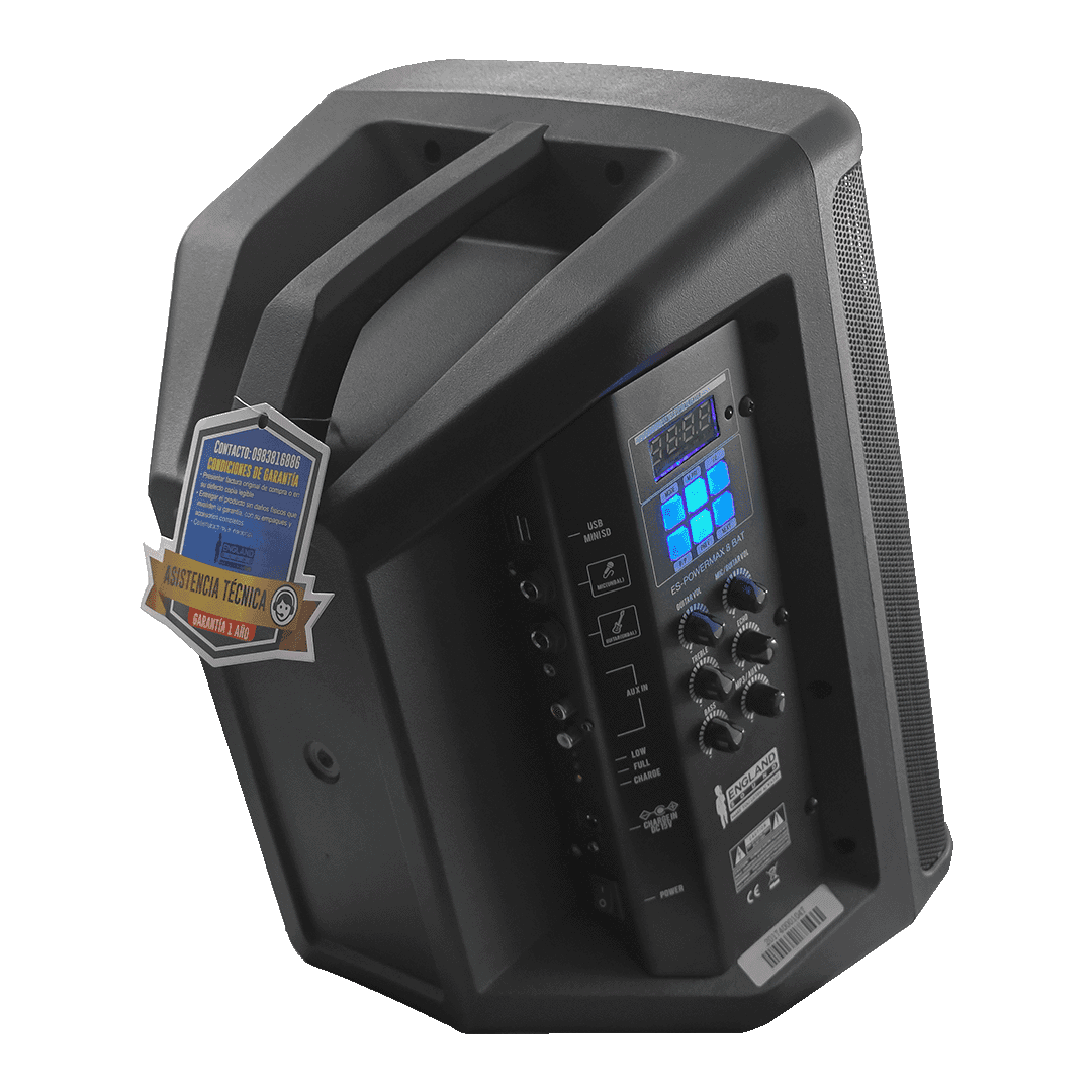 CAJA AMPLIFICADA 8 PULG., 100W RMS, REPRODUCTOR ANALOGICO DIGITAL,ENTRADA JACK 1/4, 3.5MM, EQ BASS & TREBLE, BATERIA  12V 4.5A - Miniatura 7