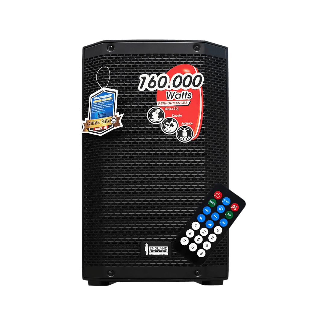 CAJA AMPLIFICADA 10 PULG., 200W RMS, REPRODUCTOR ANALOGICO DIGITAL,ENTRADA JACK 1/4, 3.5MM, EQ BASS & TREBLE, BATERIA LITIO