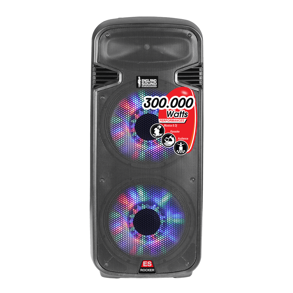 CAJA AMPLIFICADA 2X15 PULG., 450.000W PMOP, BT, USB, SD, INCLUYE UN MICROFONO