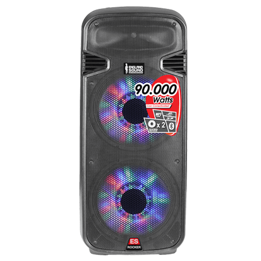 CAJA AMPLIFICADA 2X15 PULG., 450.000W PMOP, BT, USB, SD, INCLUYE 2 MICROFONOS VHF