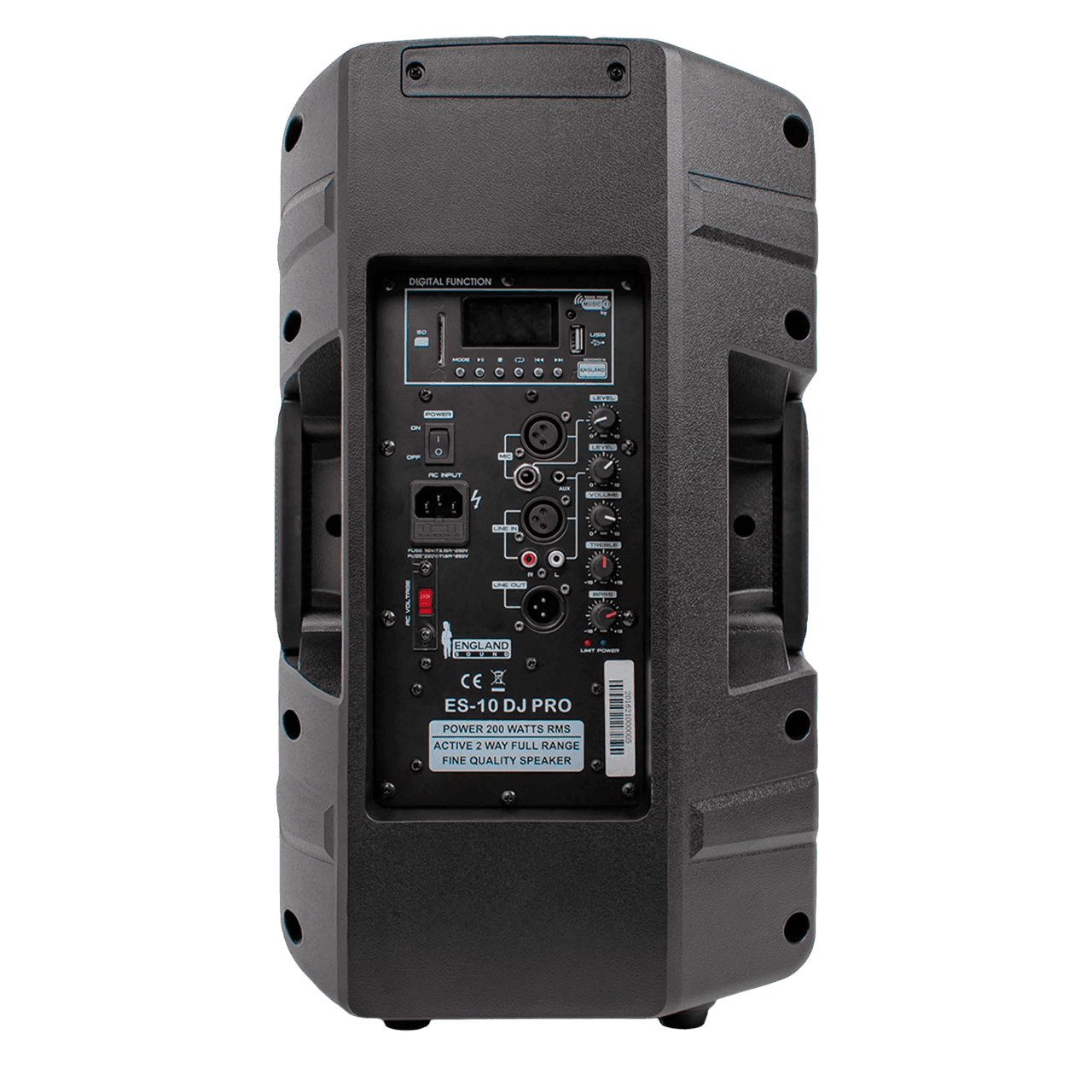 CAJA AMPLIFICADA 10 PULG., 200W RMS, 1 MIC 1/4 Y XLR, BASS & TREBLE, ENTRADA DE LINEA 3.5, XLR, RCA, SALIDA XLRS - Miniatura 3