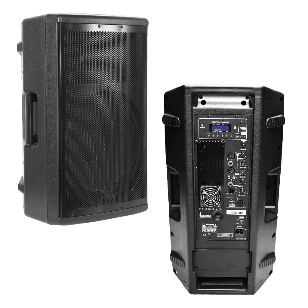 CAJA AMPLIFICADA 12 PULG., 250W RMS, 1 MIC 1/4 Y XLR, BASS & TREBLE, ENTRADA  XLR, RCA, SALIDA XLRS Y SPEAKON INCLUYE MICROFONO