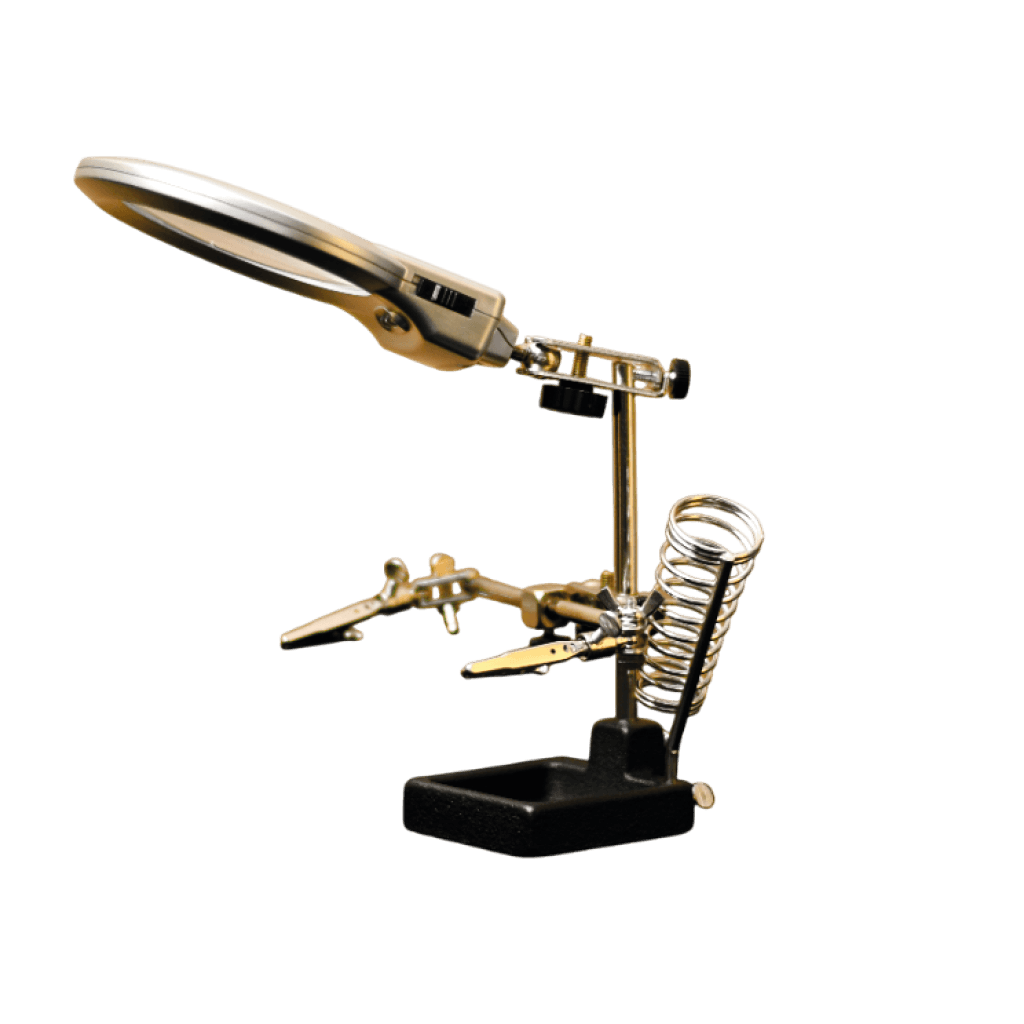 ESTACIÓN DE TRABAJO CON LUZ Y LUPA 2.5X/6X,21*13*17CM SOPORTA 3 BATERIAS AAA