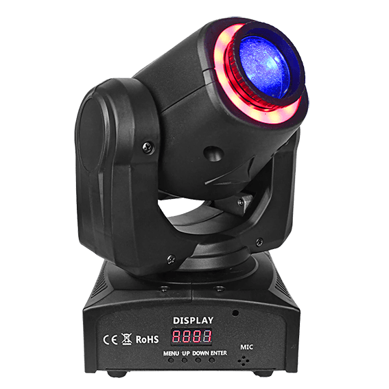 LUZ ROBOTICA CON RING LED, RGB, 7+1 GOBOS/12LED, 30W, EFECTO SPOT, 7+1 PATRONES, DMX-512 10/12CH