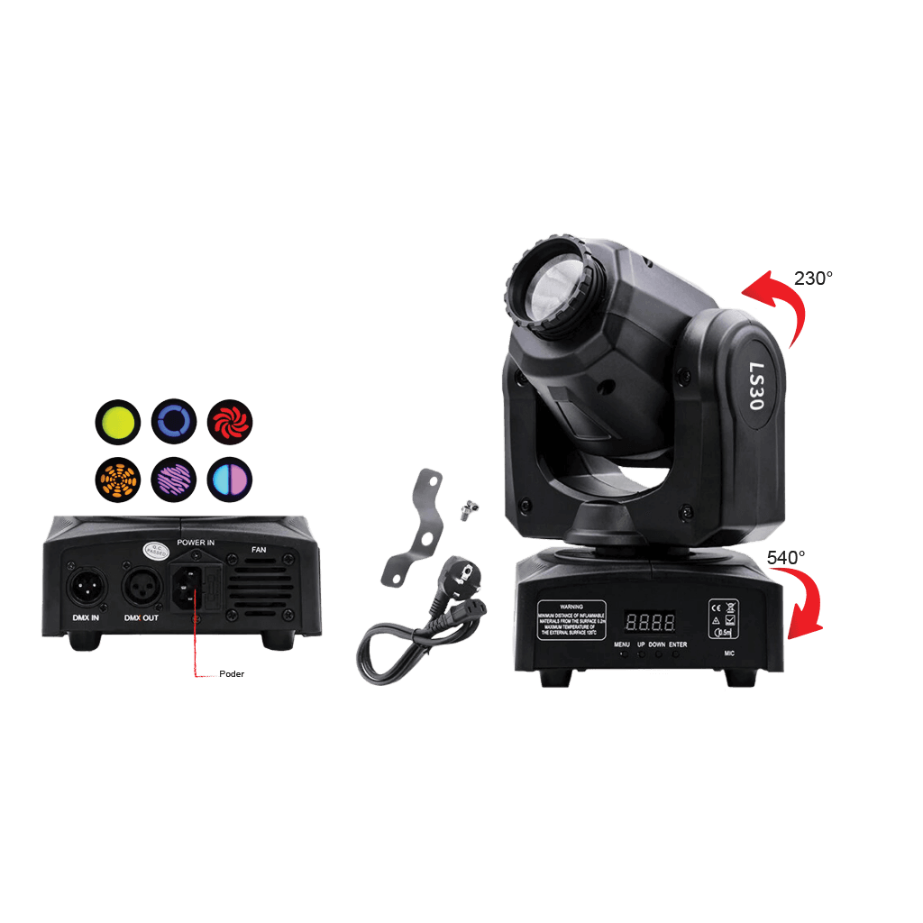 LUZ ROBOTICA LED RGBW, 30W, DMX-512, 9/11CH