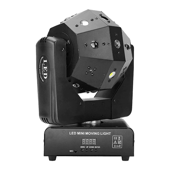 LUZ ROBOTICA HEXAGONAL CON LASERY FLASH, RGBW/RG/STROBO, 16LEDX3W/2X150MW/4X15W, DMX-512