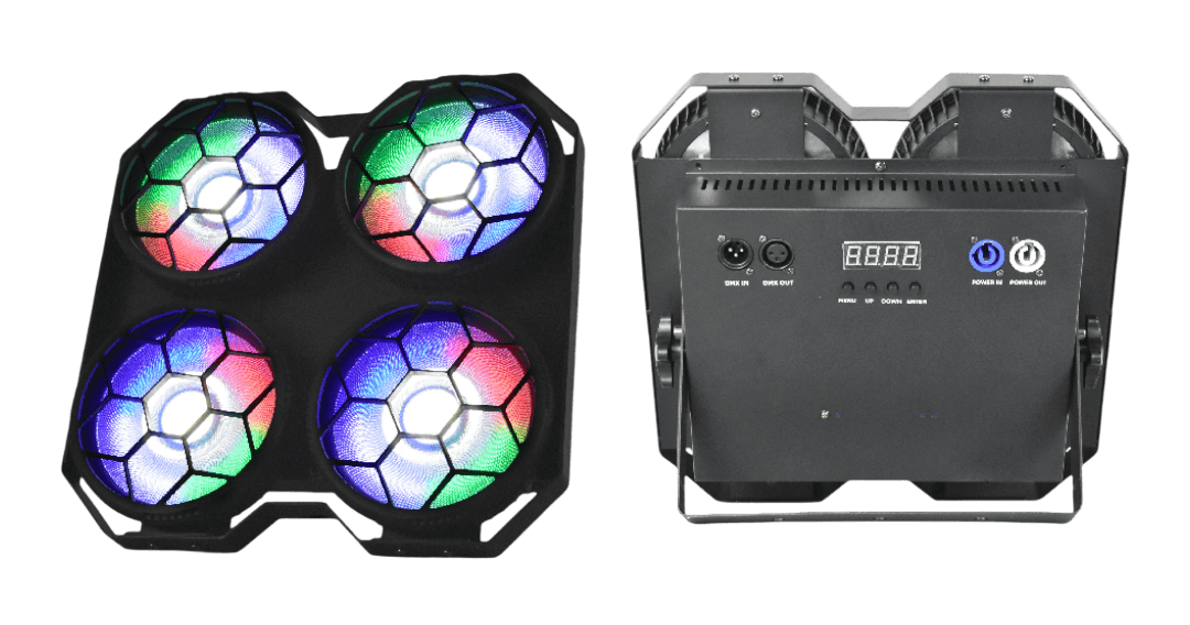 LUZ REFLECTOR LED, 4LEDX50W RGB, CONTROL POR VOZ, AUTOPROPULSADO, DMX-512 8/20CH