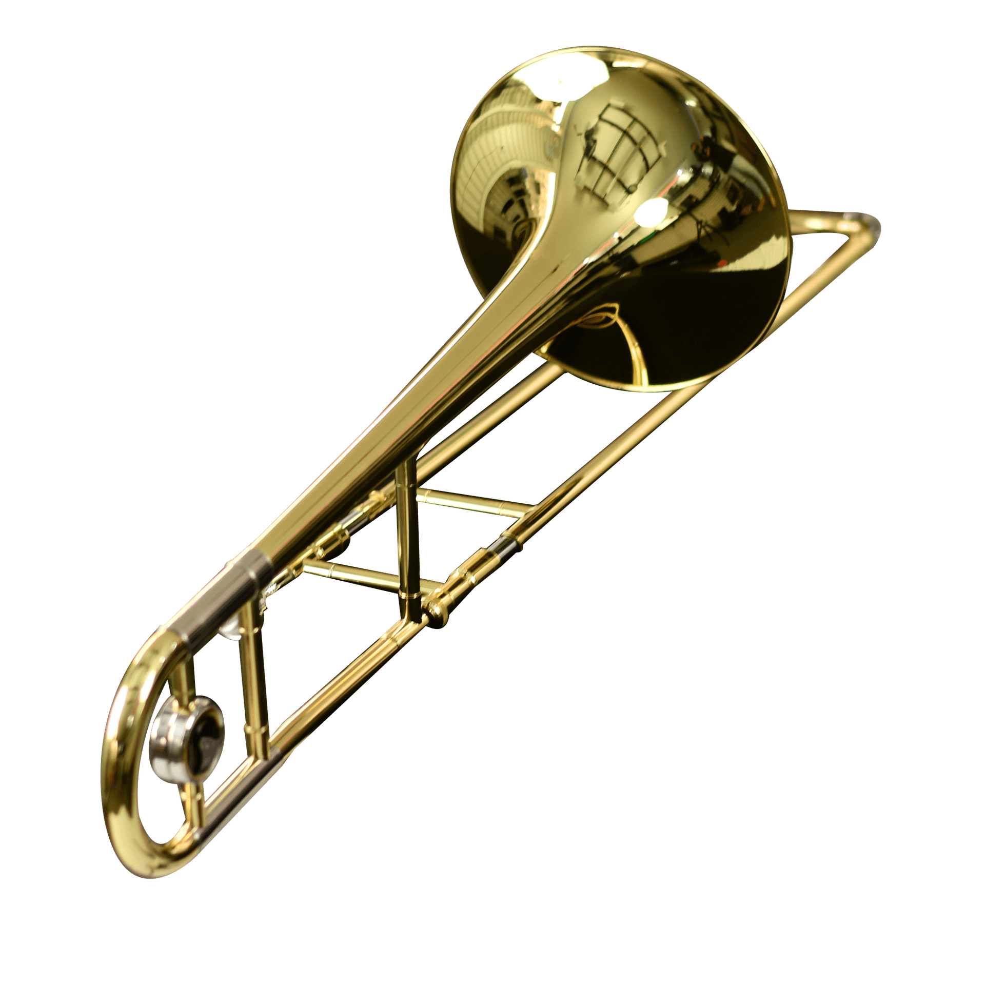 TROMBON TENOR DE VARA, ACABADO DORADO LAQUEADO, INCLUYE BOQUILLA Y ESTUCHE