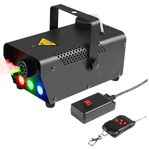 MAQUINA DE HUMO CON LUCES LED, RGB, 400W, 3LEDX3W, INCLUYE CONTROL REMOTO INALAMBRICO Y DE CABLE