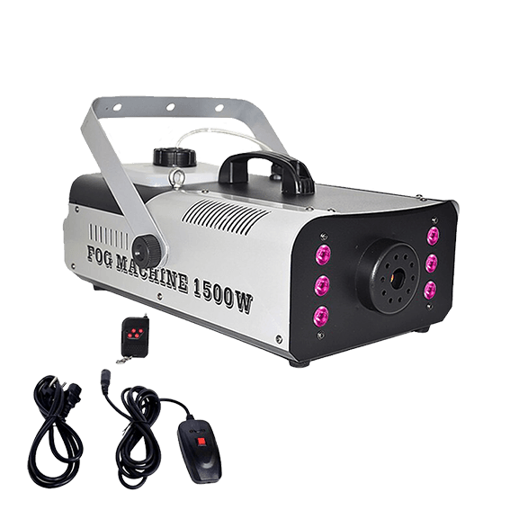 MAQUINA DE HUMO CON LUCES LED, RGB, 1500W, 6LEDX3W, INCLUYE CONTROL REMOTO INALAMBRICO Y DE CABLE