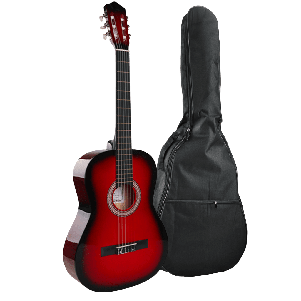 GUITARRA ELECTROCLASICA 39", COLOR ROJO, INCLUYE  BOLSO, SET DE CUERDAS, CAPO TRASTE, AFINADOR, CORREA, VITELA Y ENRROLLADOR DE CUERDAS