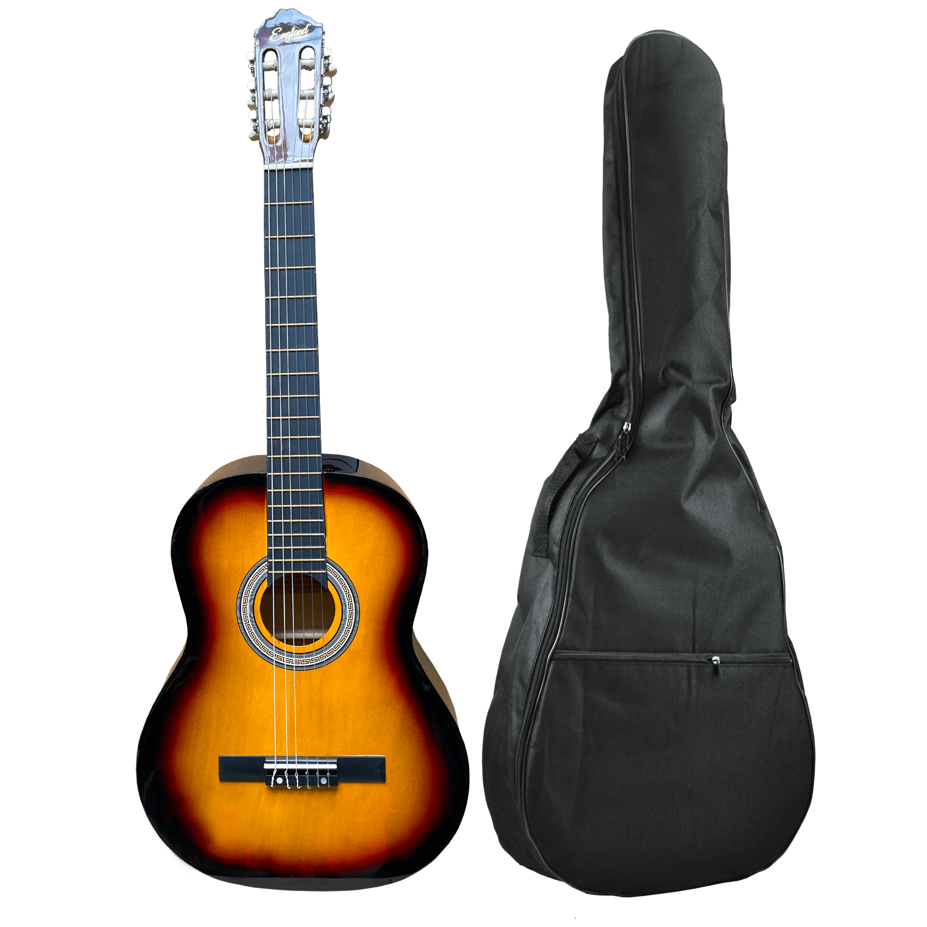 GUITARRA CLASICA 39", COLOR AMARILLO, INCLUYE  BOLSO, UN JUEGO DE CUERDAS DE REPUESTO, CAPO TRASTE, AFINADOR, CORREA, VITELA Y ENRROLLADOR DE CUERDAS