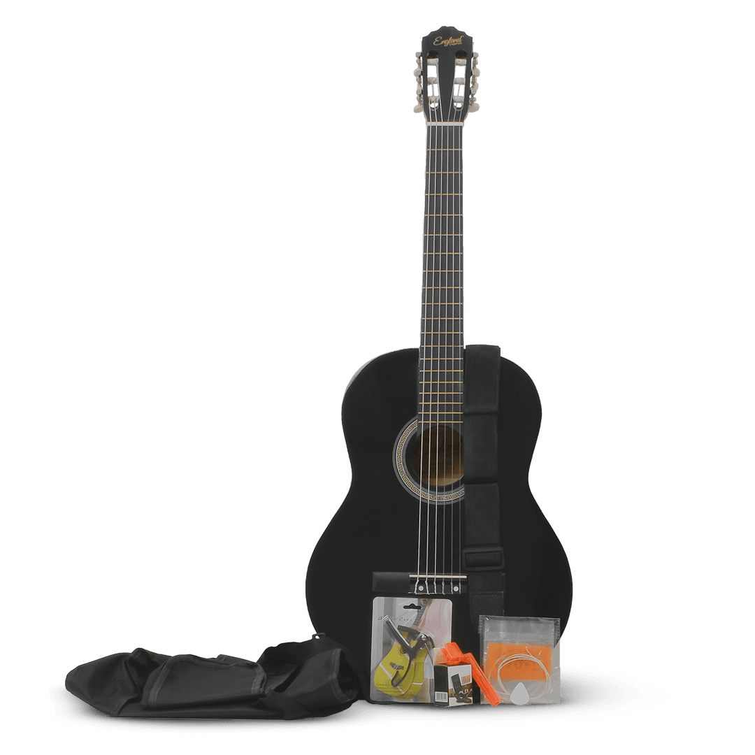 GUITARRA CLASICA 39", COLOR NEGRO,INCLUYE  BOLSO, UN JUEGO DE CUERDAS DE REPUESTO, CAPO TRASTE, AFINADOR, CORREA, VITELA Y ENRROLLADOR DE CUERDAS - Miniatura 5