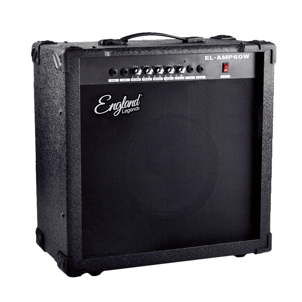 AMPLIFICADOR PARA GUITARRA ELECTRICA DE 60W, EQ BASS, MEDIO Y TREBLE, 2 ENTRADAS JACK 6.3 MM, ENTRADA AUX Y AUDIFONOS