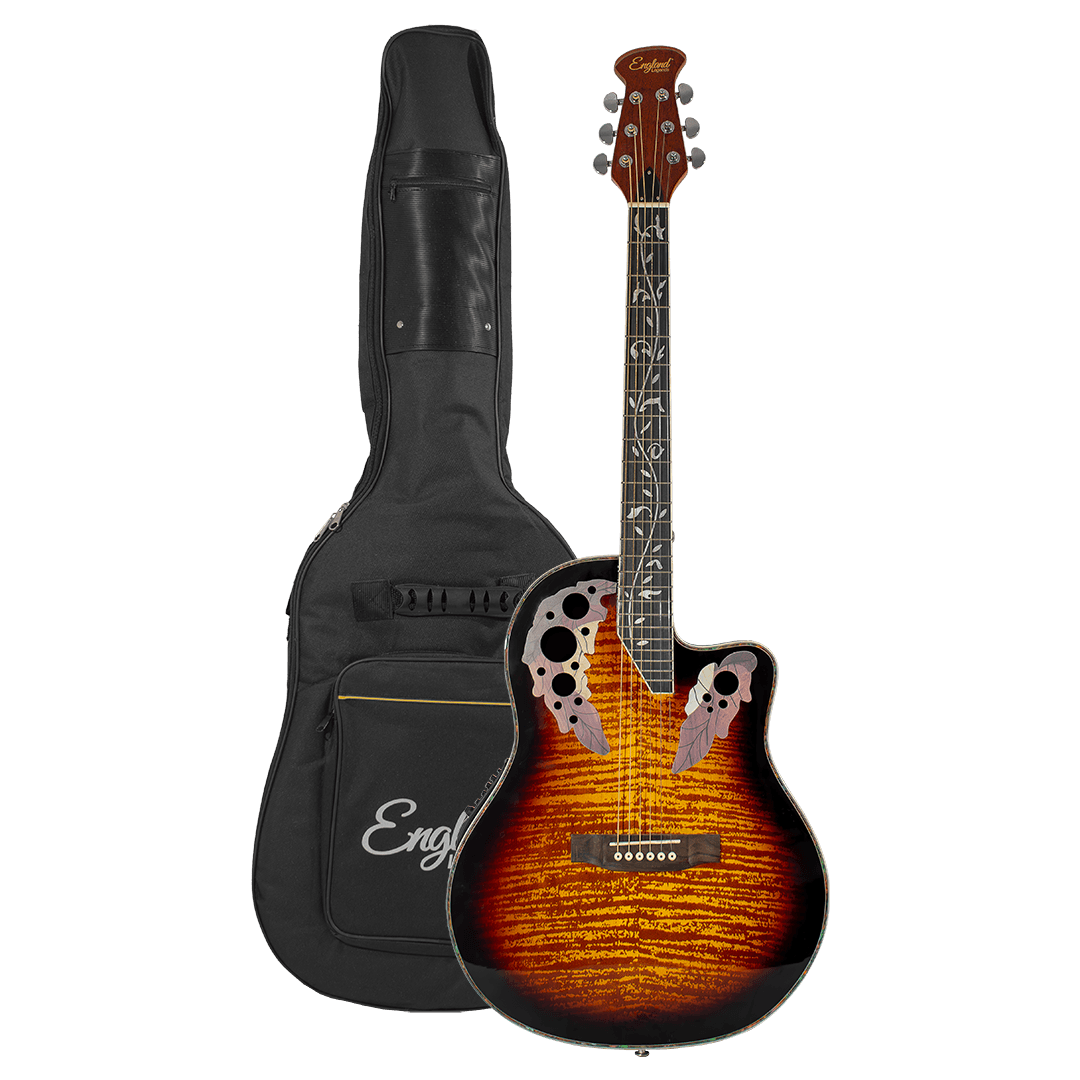GUITARRA ELECTROACUSTCA 41", CUTAWAY, TIPO OVATION, COLOR SUNBURST,INCLUYE BOLSO, TAPA ABETO, FONDO PLASTICO ABS, DIAPASONMADERA TRATARDA - Miniatura 5