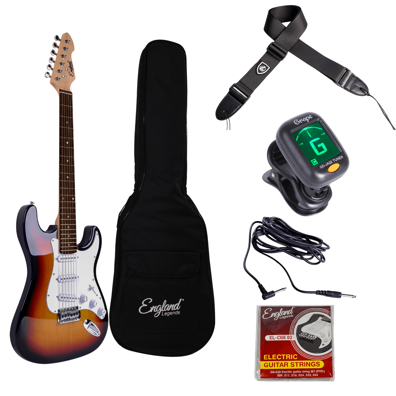 COMBO DE GUITARRA ELECTRICA TIPO STRATOCASTER COLOR AMARILLO, INCLUYE AMPLIFICADOR DE 10W, CUERDAS DE RESPUESTO, CABLE, CORREA, AFINADOR, BOLSO, SOPORTE - Miniatura 7
