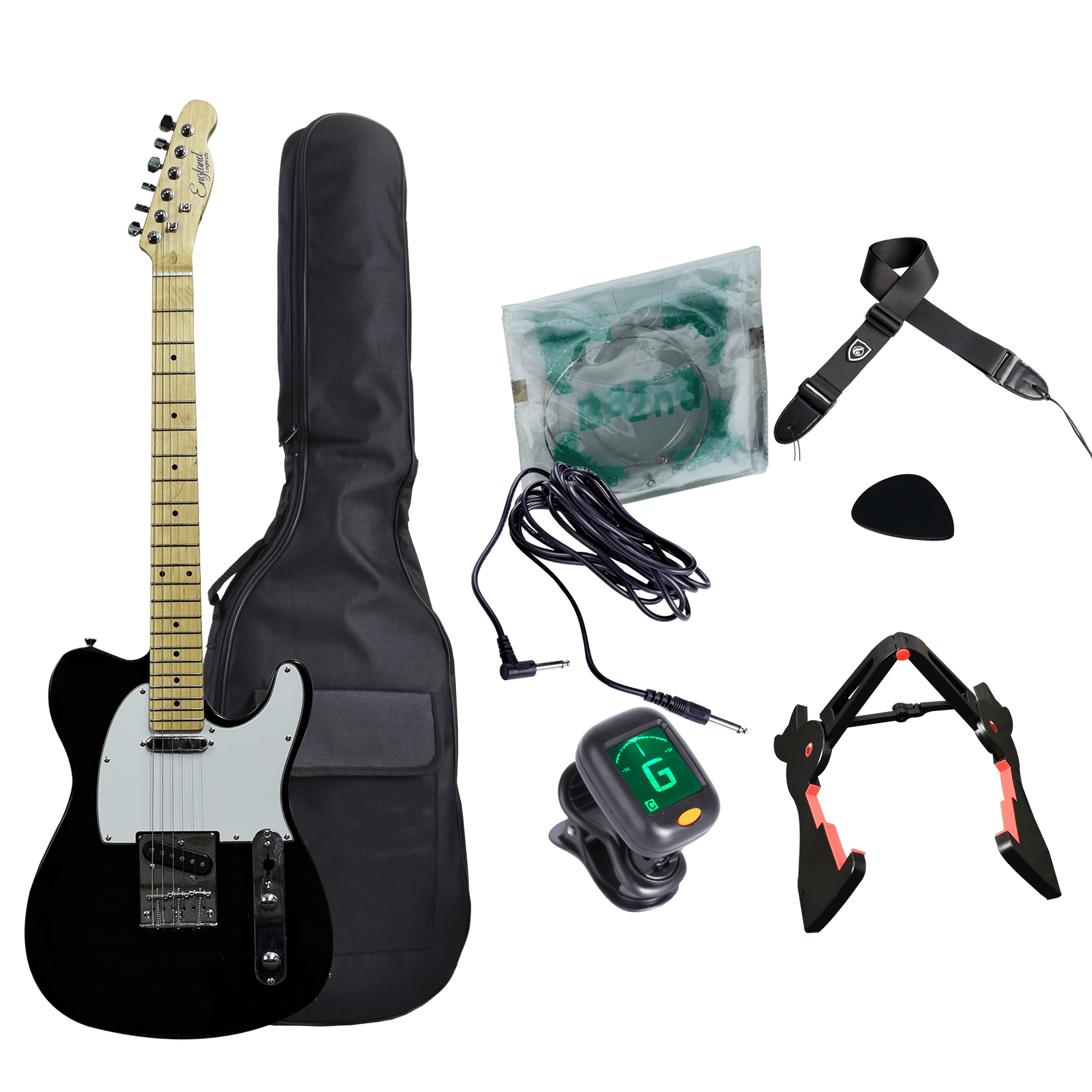 GUITARRA ELECTRICA TIPO TELECASTER COLOR NEGRO,  INCLUYE BOLSO, CUERDAS DE RESPUESTO,CABLE CON CONECTORES, CORREA, AFINADOR, SOPORTE