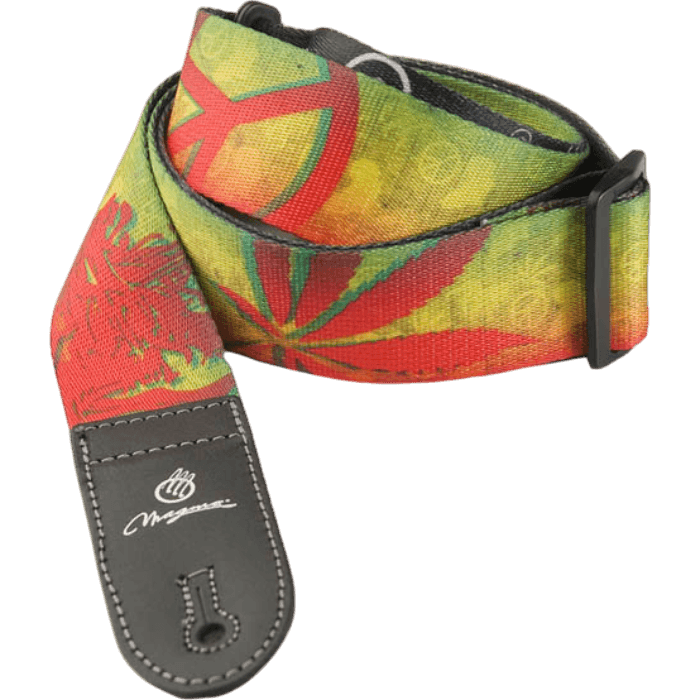 CORREA PARA GUITARRA ELECTRICA O BAJO ELECTRICO, DE POLIESTER Y PUNTAS DE CUERO, DISEÑO  REGGAE, 5 CM DE ANCHO, LARGO MAX.148CM - Miniatura 2