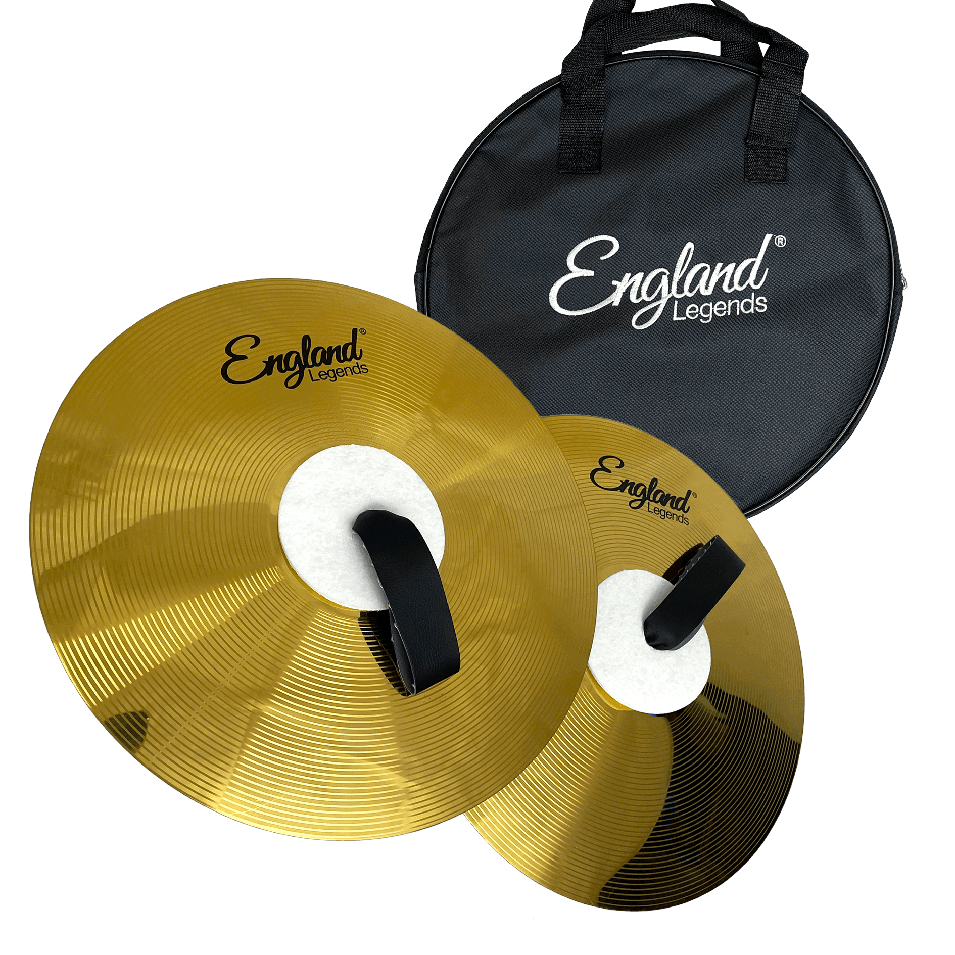 SET DE DOS PLATILLOS PARA BANDA DE GUERRA 14", 1MM DE ESPESOR, ALEACION BRASS, INCLUYE BOLSO DE 14". DE POLIPROPILENO COLOR NEGRO