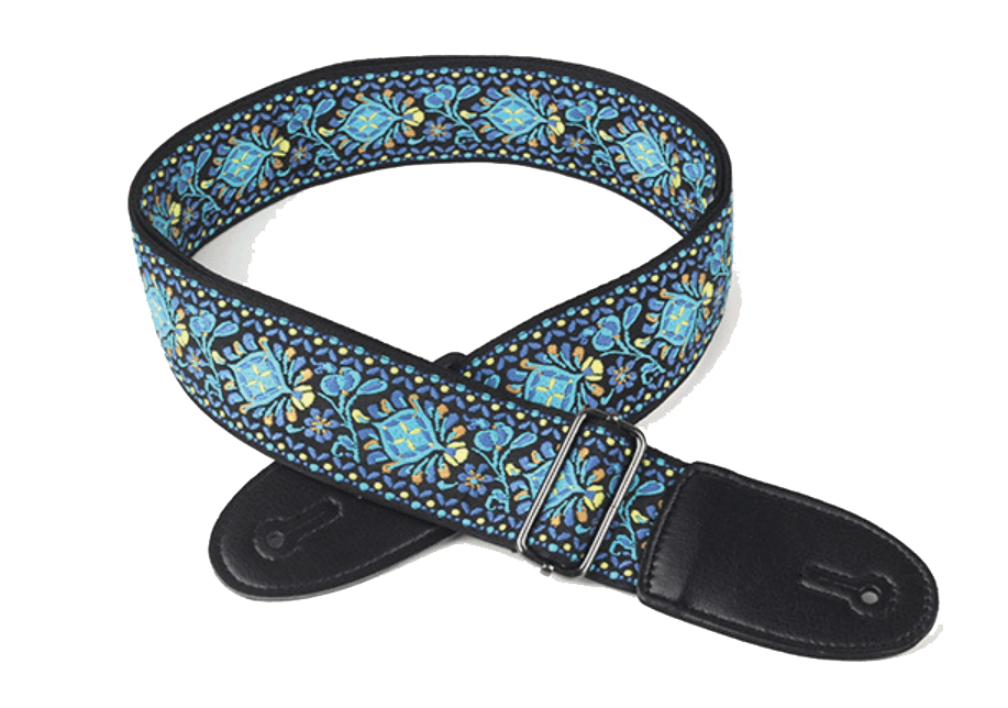 CORREA PARA GUITARRA O BAJO, DE ALGODÓN Y CUERO, EN COLOR AZUL BITRAL
