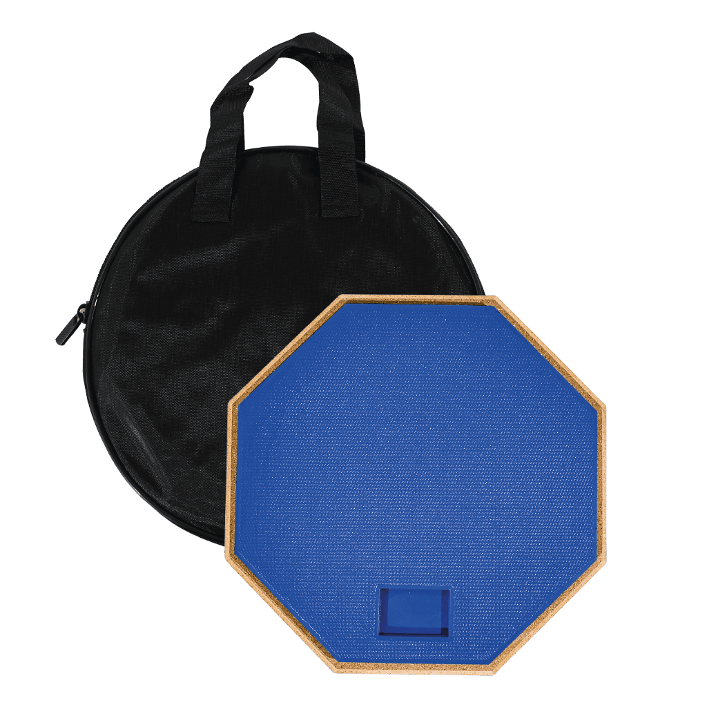 SET DE PRACTICA PARA PERCUSION, PAD 8" COLOR AZUL, CAUCHO Y MADERA, INCLUYE BOLSO PARA PAD Y SOPORTE TRIPODE DE METAL COLOR NEGRO