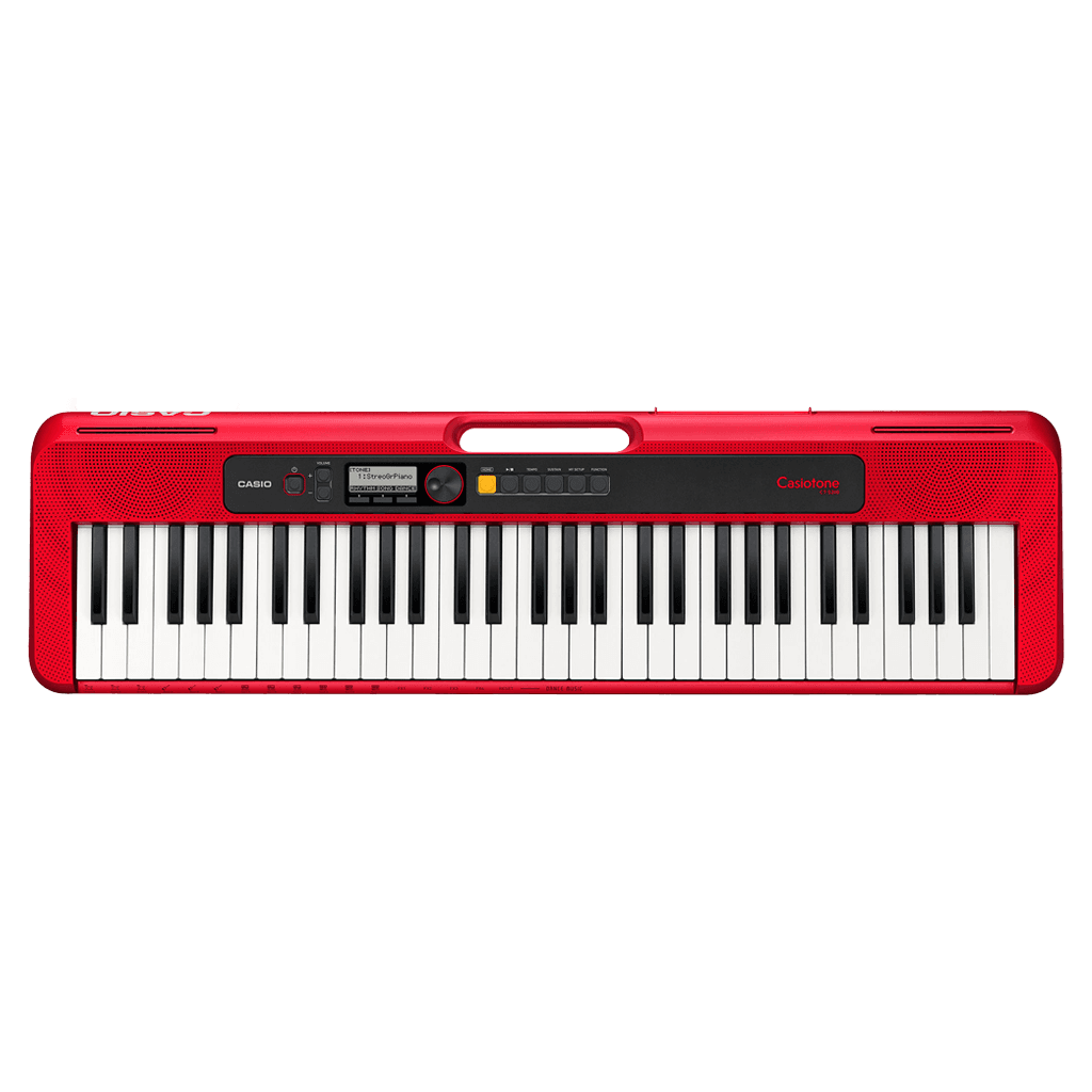 TECL 61 T , 400 TIMB, 77 RITM, POLIFONIA 32, CONEC APP, USB A HOST, PANT LCD, COLOR ROJO