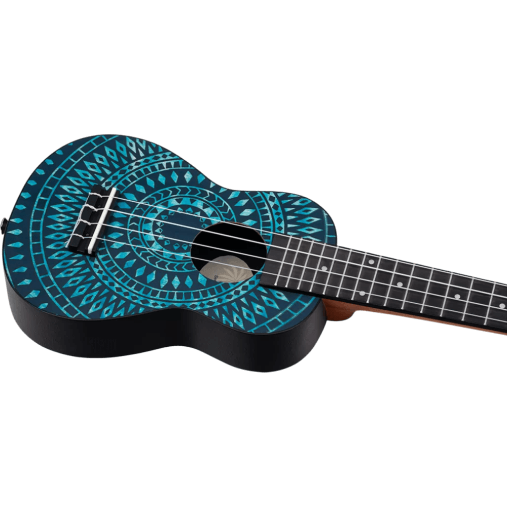 SET DE UKELELE SOPRANO 13", KEIKI, TAPA SUPERIOR AGATHIS, CUERPO ABS, DIAPASÓN Y PUNTE ABS, MÁSTIL OKOUME, COLOR CALEIDOSCOPIO AZUL, ACABADO SATINADO, INCLUYE AFINADOR,CORREA,VITELA Y BOLSA DE TELA - Miniatura 8