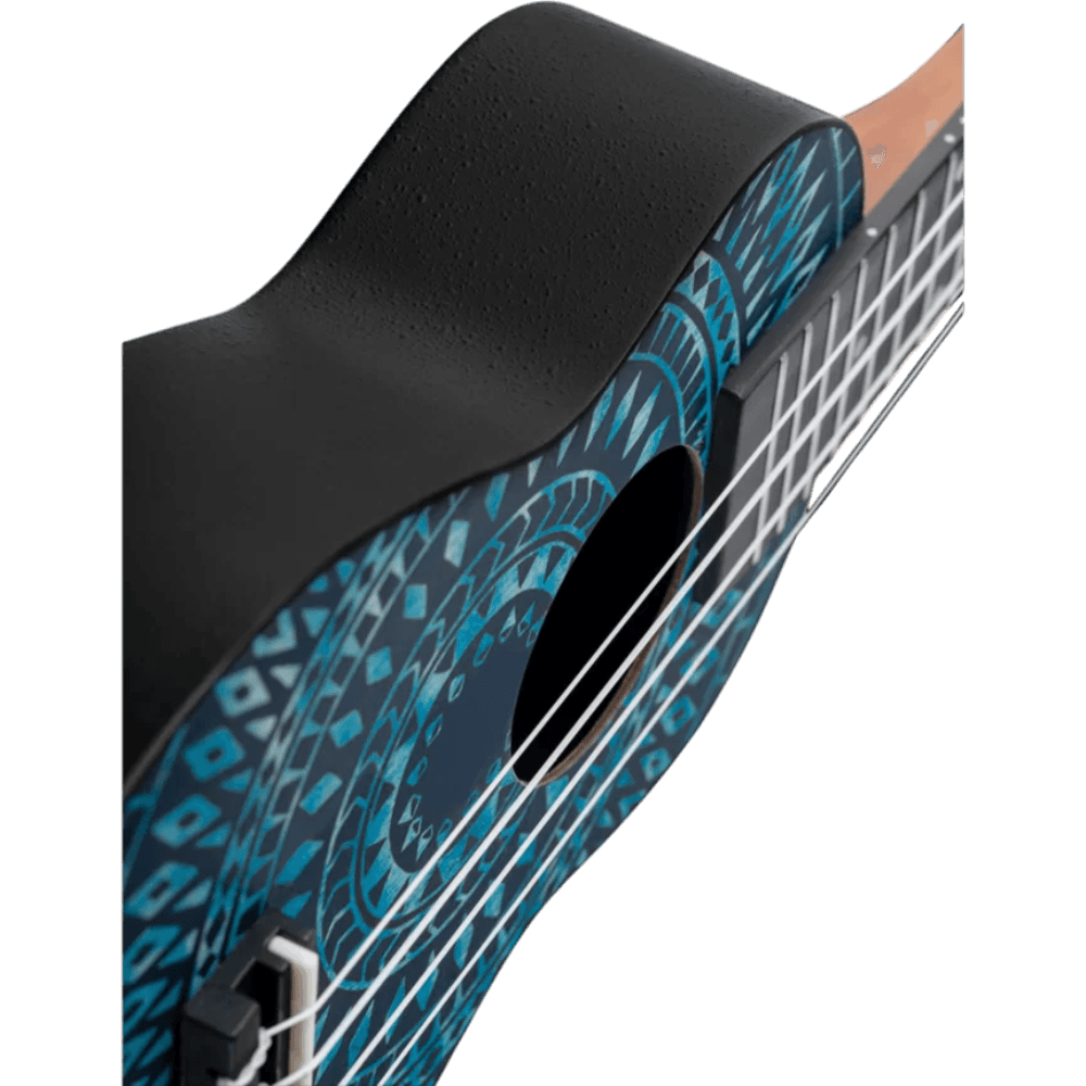 SET DE UKELELE SOPRANO 13", KEIKI, TAPA SUPERIOR AGATHIS, CUERPO ABS, DIAPASÓN Y PUNTE ABS, MÁSTIL OKOUME, COLOR CALEIDOSCOPIO AZUL, ACABADO SATINADO, INCLUYE AFINADOR,CORREA,VITELA Y BOLSA DE TELA - Miniatura 11