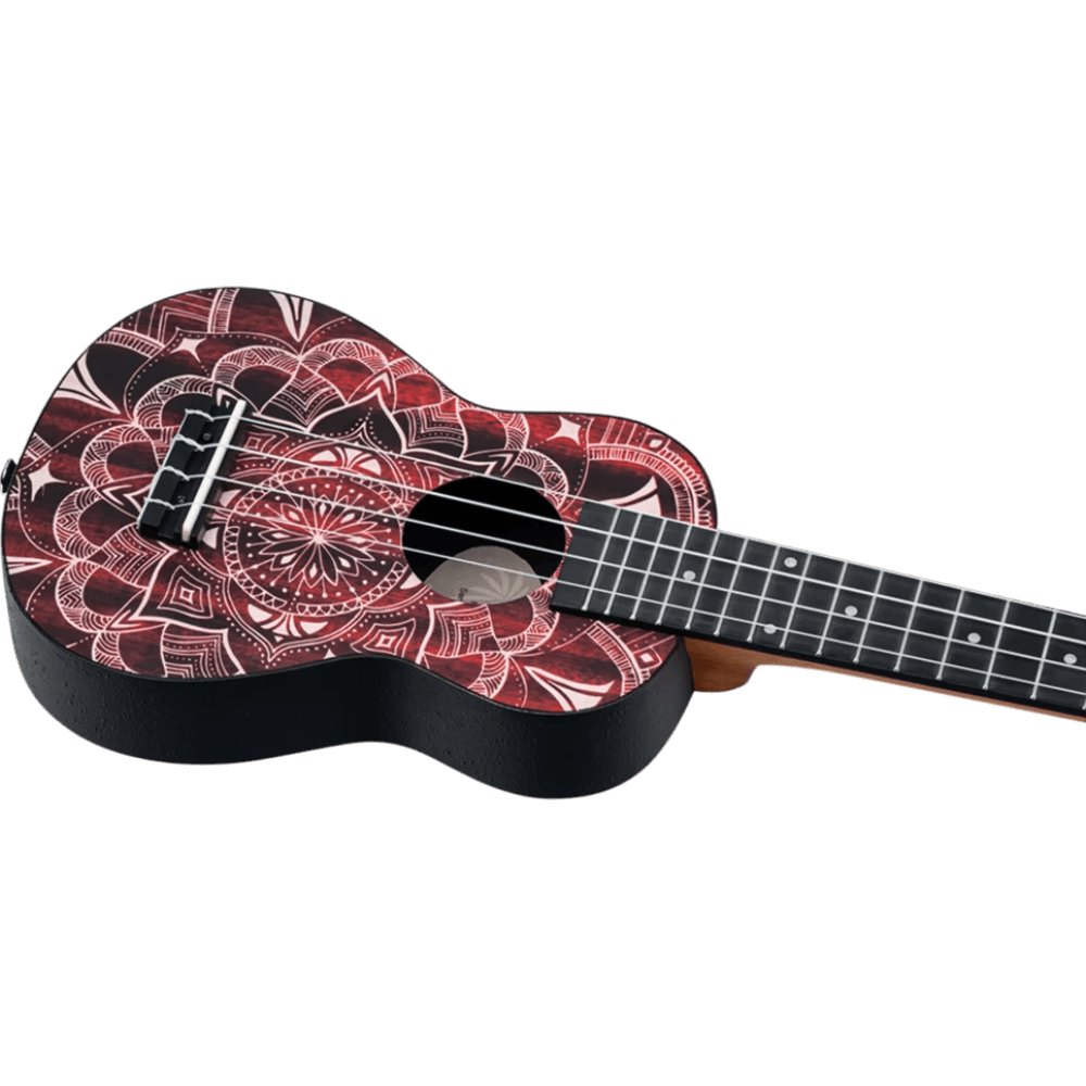 SET DE UKELELE SOPRANO 13", KEIKI, TAPA SUPERIOR AGATHIS, CUERPO ABS, DIAPASÓN Y PUNTE ABS, MÁSTIL OKOUME, COLOR CALEIDOSCOPIO ROJO, ACABADO SATINADO, INCLUYE AFINADOR,CORREA,VITELA Y BOLSA DE TELA - Miniatura 10