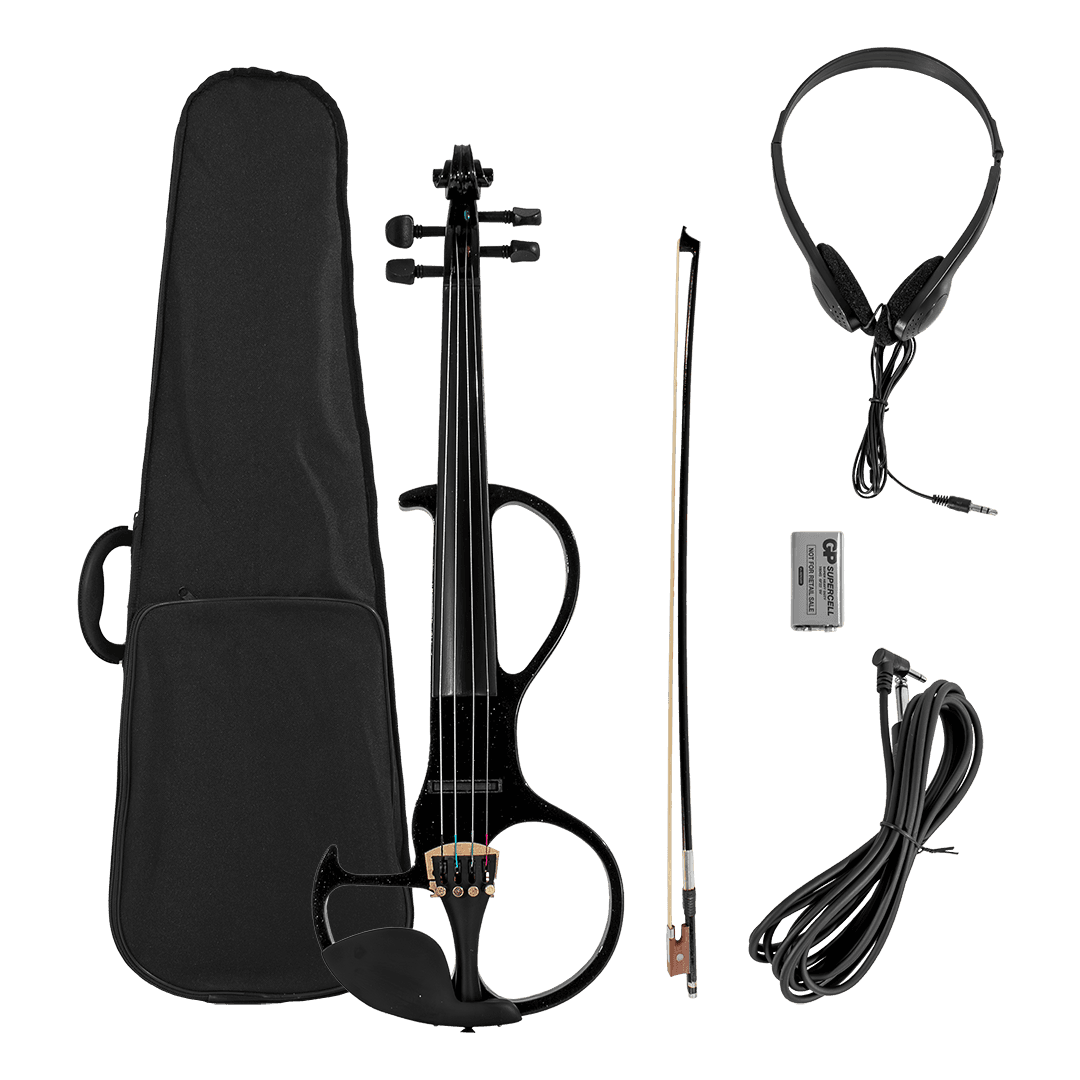 VIOLIN 4/4 ELECTRICO COLOR NEGRO, INCLUYE ESTUCHE, AUDIFONOS, CABLE Y BATERIA DE 9V, ARCO Y PERRUBIA - Miniatura 10