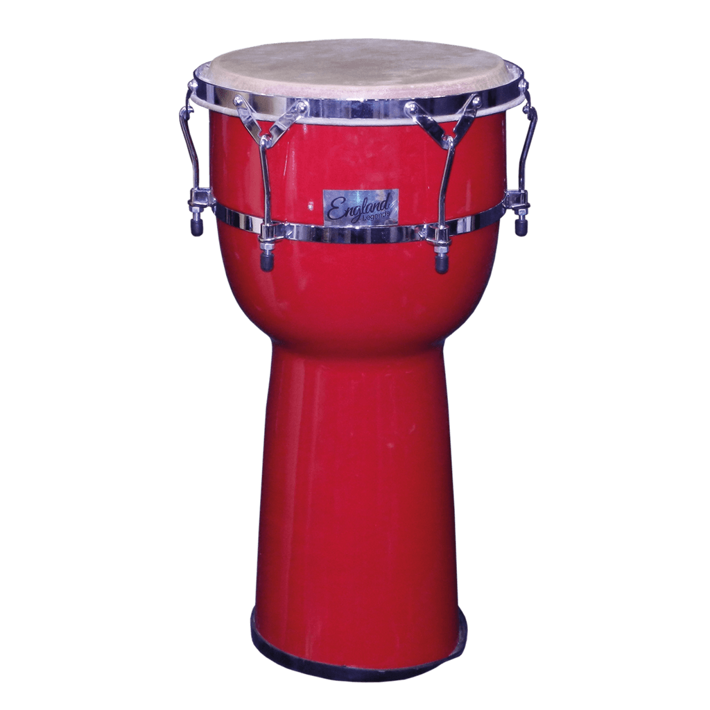 DJEMBE 12", EN FIBRA DE VIDRIO, COLOR ROJO, ARO Y LLAVES NIQUELADOS