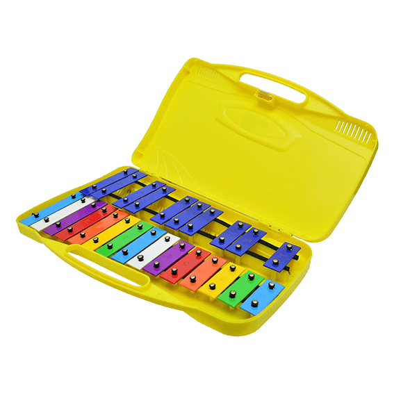 XILOFONO DE 25 LAMINAS, COLOR AMARILLO, INCLUYE ESTUCHE